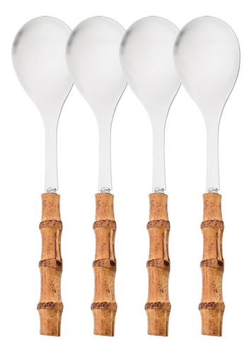 Cuchara For Servir, 4 Unidades, Mango De Bambú Natural