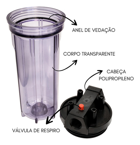 Filtro De Água 10 Polegadas Transparente Chave E Suporte