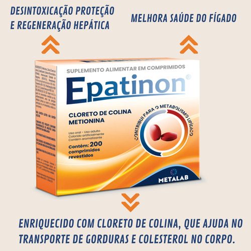 Epatinon Com 200 Comprimidos Cloreto Colina, Metionina