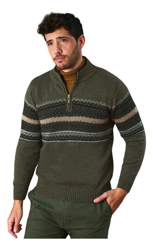  Sweater Bariloche Jacquard Y Cierre En Cuello Mauro Sergio