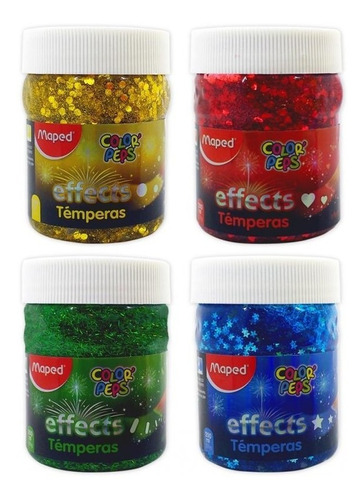 Tempera Maped Effects Pote X 200ml Colores Efectos Pack X 4