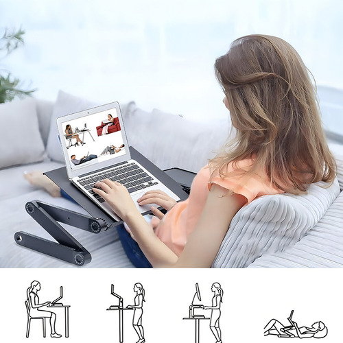 Mesa Ajustable Portátil Multiuso Laptop Table T8 Ventilación Color Negro
