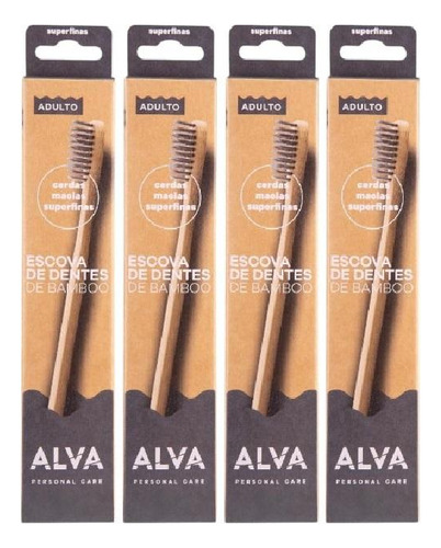 Kit Alva Bamboo Escova De Dentes Adulto Com 4 Unidades Cada