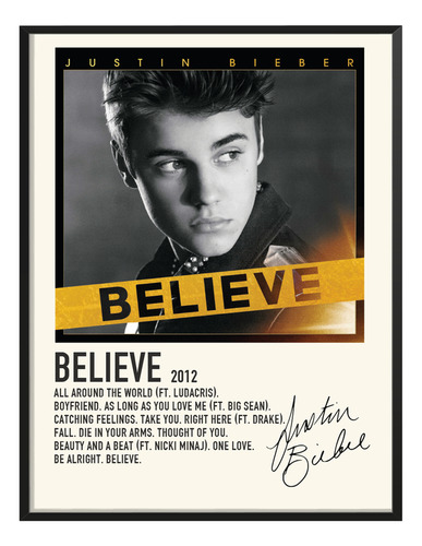 Poster Justin Bieber Album Music Tracklist Believe 120x80