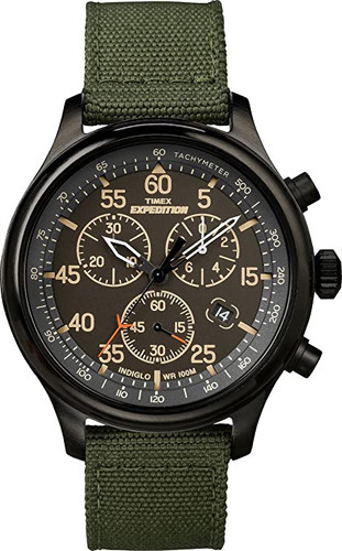 Timex | Hombre | Tw4b12300 | Expedition | El Cronógrafo Color Del Fondo Verde Oliva Color De La Correa Verde Oscuro Color Del Bisel Negro