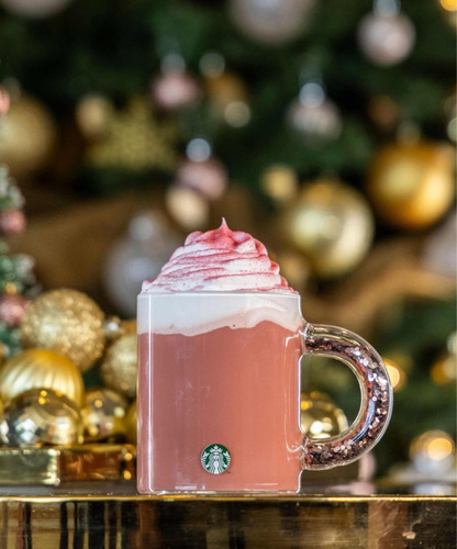 Taza De Vidrio Cristal Starbucks Edición Navidad Color Rosa Navidad 2023