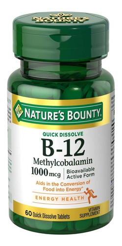 Natures Bounty Vitamina B12 1000mcg Suplemento Dietario 60c Sabor Sin Sabor