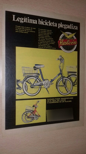 P243 Clipping Publicidad Bicicleta Plegadiza Halcon Año 1972