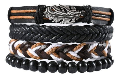 Pulsera Hombre Cuero 4 En 1  Cuero Pulseras (gg) Pluma 