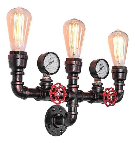 Lámpara De Pared Tubo De Agua, Steampunk, 3 Luces, Apl...