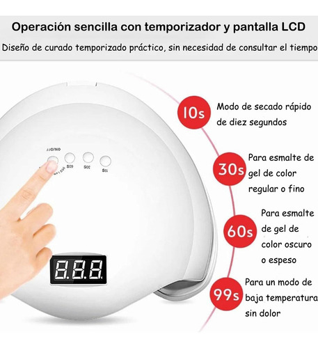 Lampara Led Uv De Manicura, 48w 24led Secado Rápido De Uñas Profesional Uv Lámpara De Uñas Led Con 4 Ajustes De Temporizador, Pantalla Lcd, Sensor De Movimiento Gel De La Extensión/gel Uv Color Blanco