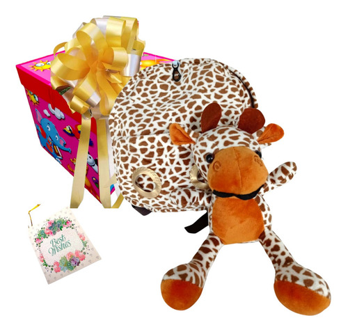 Kit Regalo Día Del Niño Mochila Peluche  25 Cm Zoo Granja 