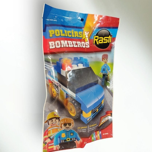 Rasti Bomberos/policias 44 Piezas + 8 Stickers + 1 Muñeco