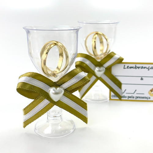 Lembrancinha Casamento Tacinhas Alianças Dourado C/ 100 Unid