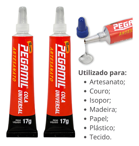 Kit 12 Colas Pegamil 17g Plástico Madeira Papel Couro Tecido