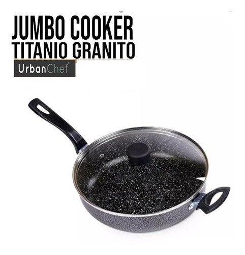Sarten Jumbo Cooker, Con Antiadherente Y Tapa De Vidrio 24cm