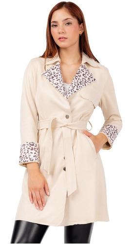 Gabardina Animal Print Mujer Color Crema