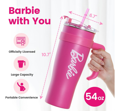 Copa De Acero De Miniso Barbie Collection Con Asa Y Paja Ml)