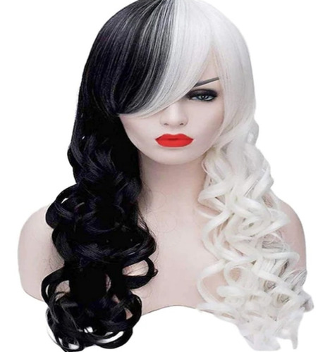 Peluca Mitad Cabello Blanco Y Cabello Negro Cruella De Vil