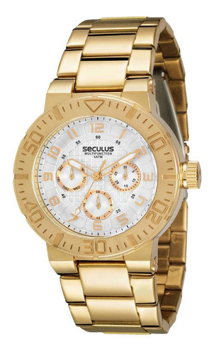 Relógio Seculus Multifunction Dourado 4,3cm Wr 50m
