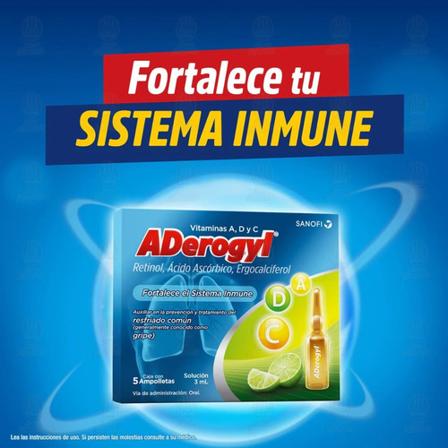 Imagen 5 de 6 de Aderogyl 15 C/5 Ampolletas Oral 3ml / Auxiliar Aliviar Gripe