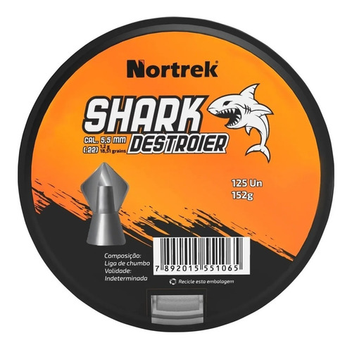 Chumbinho Nortrek Shark 5,5mm C/125 Un Destruição