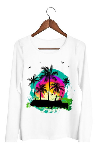 Remera De Mujer Palmeras Color Watercolor Playa Tropical Ml