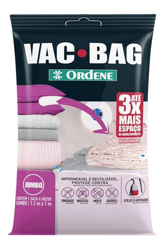 Imagem 2 de 7 de Kit 5 Saco Vácuo Vac Bag Ordene Jumbo 110x100 Protetor Roupa