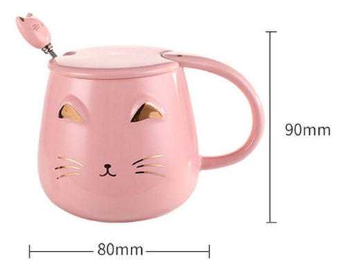 N Caneca De Cerâmica Com Cara De Gato Kawaii, Tampa E Colher