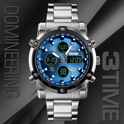 Imagen 2 de 3 de Reloj Elegante Skmei Hombre Digital Correa Metal