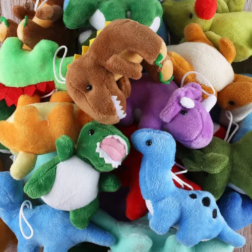 Paquete de 16 dinosaurios de peluche a granel, mini figuras de dinosaurio  surtido, llavero de juguete, juego de animales de peluche de dinosaurio