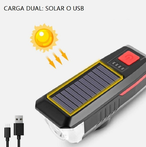 Imagen 2 de 10 de Luz Led Solar Recargable Para Bicicleta Con Bocina Stgo.