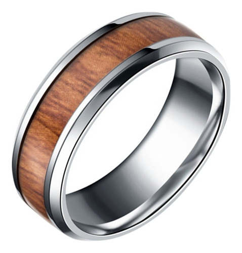 Anillo Hawaiano Diseño Madera Acero Quirúrgico Tungsteno