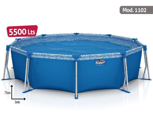 Pileta estructural redonda Pelopincho 1102 con capacidad de 5500 litros de 305m de largo x 305m de ancho de 3.05m de diámetro azul