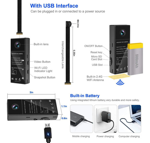 Boveila Cámara Espía Cámara Oculta Nanny Cam, Wi-fi Mini 108