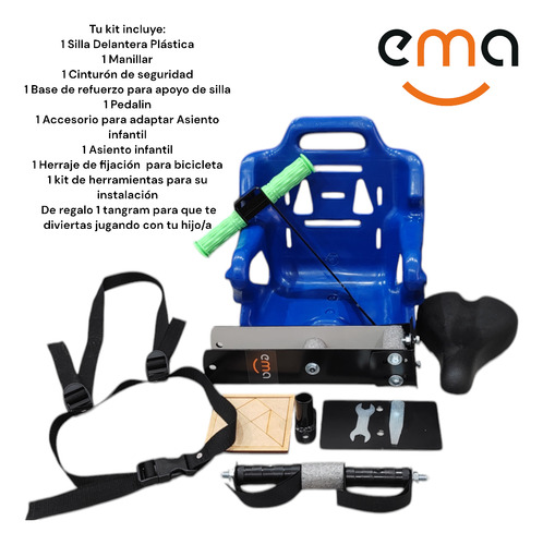 Silla Bebe Rodado 29 Con Accesorio Para Adaptar Asiento Negro Y Azul