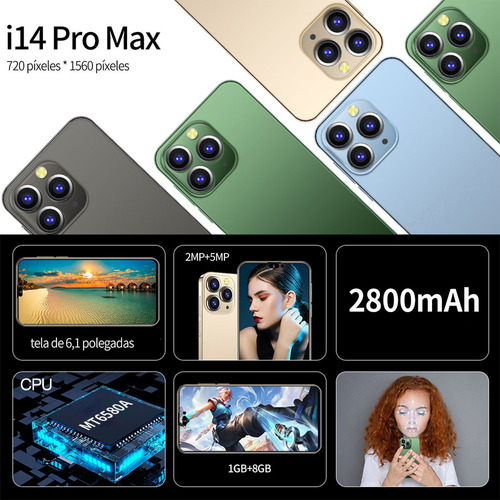 P Celular Barato Android I14 Pro Max Blue 6.1 Pulgadas