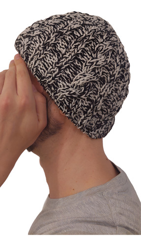 Gorro De Lana Tejido A Mano Artesanal Gm02 Único Adulto Blanco Melange