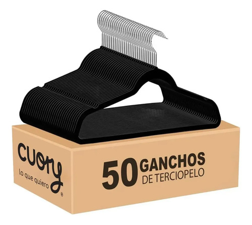 Set 50 Ganchos Terciopelo Antideslizantes Negro Cuory Gancho Giratorio