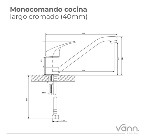 Griferia Canilla Larga Cromada Monocomando Cocina Vann Motor