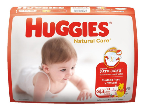 Imagen 2 de 3 de Pañales Para Bebe Huggies Natural Care Talla G 30 Und