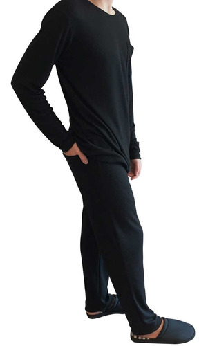 Imagen 4 de 8 de Pijama Hombre Tony Mangas Largas Negro Waffle Invierno Jelue
