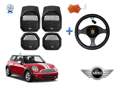 Tapetes 3d Logo Mini + Cubre Volante Cooper 2008 A 2012 2013