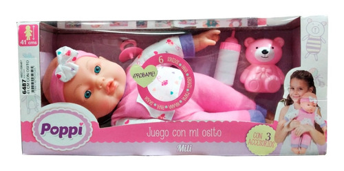 Bebote Muñeca Poppi 40cm Juego Con Mi Osito 3 Acc 6 Sonidos