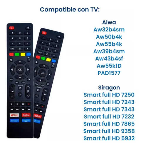 comprar Control Universal Para Tv Smart Aiwa Y Siragon Aw32n4sm