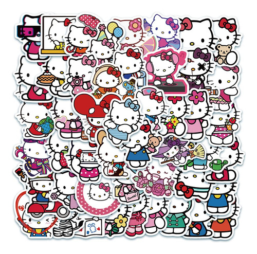 Paquete De 50 Calcomanas De Hello Kittty Con Temtica Blanca