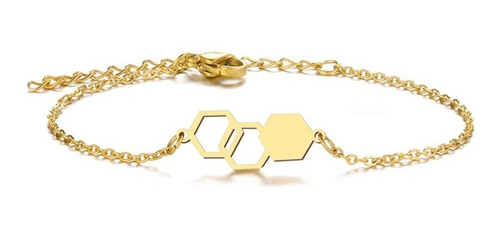 Pulsera Unisex Hexágono Joya Plata Enchapada Oro 18k