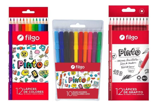 Set Filgo X3  Lapices De Colores Fibras  Lapices Grafito