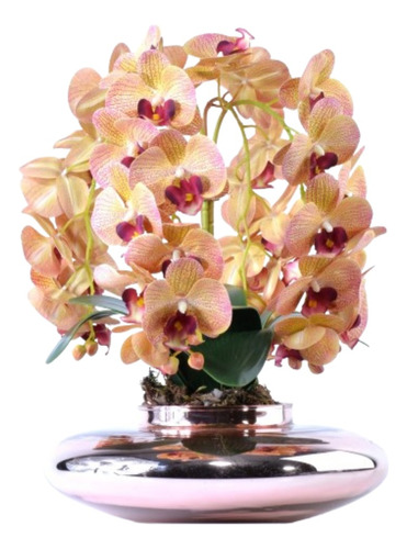 Arranjo 4 Orquídeas Artificiais Outonadas Vaso Rose Gold  Li