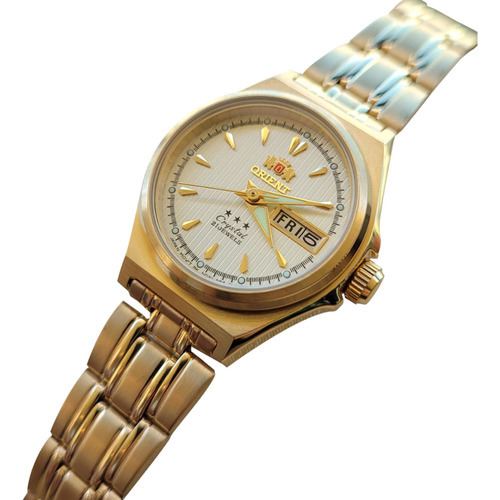 Reloj Orient 3 Star para mujer FNQ1s002c9, correa automática, color dorado y bisel dorado, color de fondo dorado claro